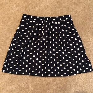 JCrew Factory mini navy polka dot skirt